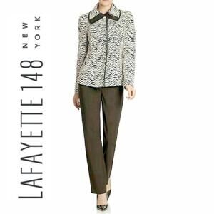 Lafayette 148 New York Size 8 Zebra Print Brown Leather Trim Jacket